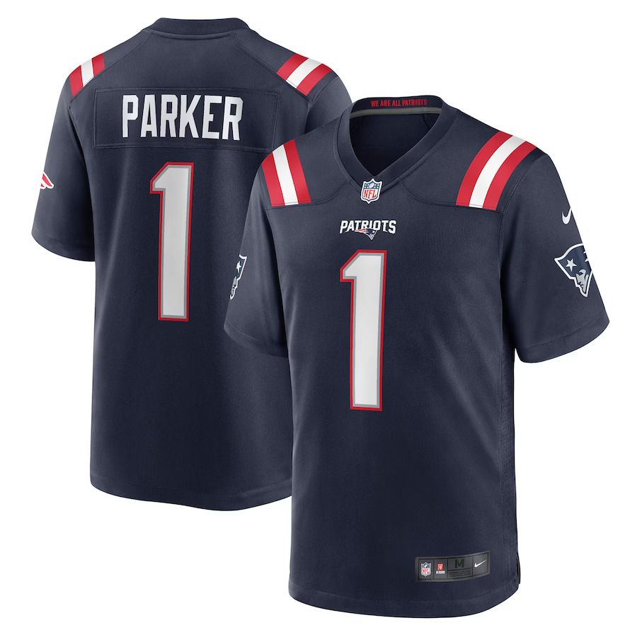 Men New England Patriots #1 DeVante Parker Nike Navy Game NFL Jersey